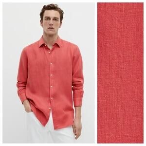 Massimo Dutti Men's Slim-Fit 100% Linen Shirt Size XXL